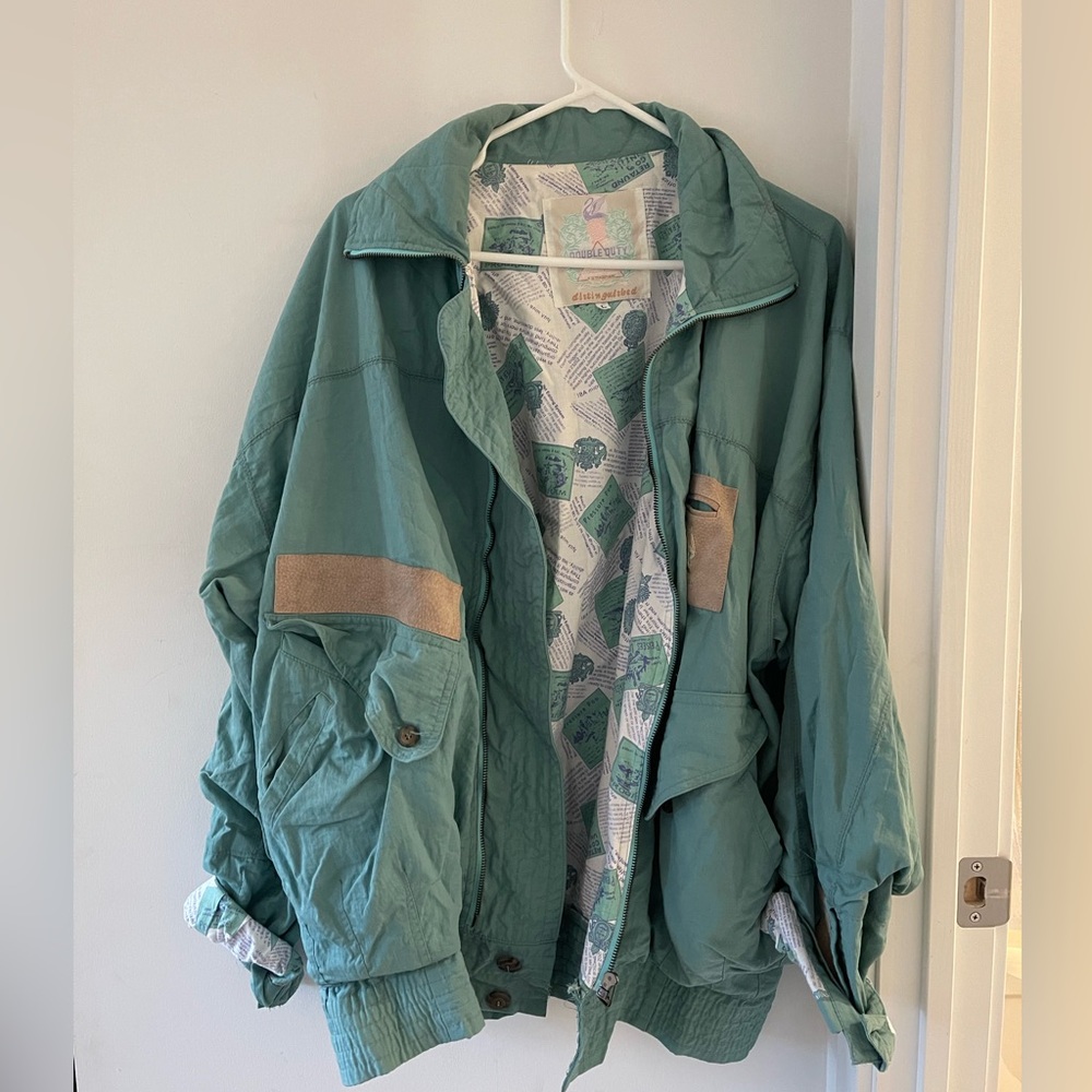 Vintage Double Duty Teal Jacket with Patterned Lining